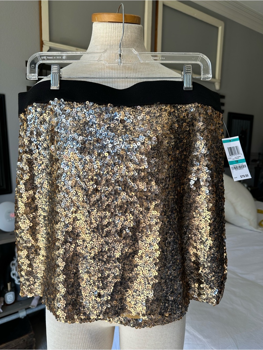 INC International Concepts NWT Gold Sequin Mini Skirt, size 16 - Picture 3 of 12